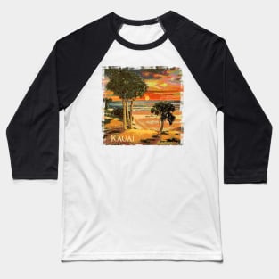 Kauai Hawaii Sunset Palm Tree Tropical Beach Retro Vintage Style Souvenir Baseball T-Shirt